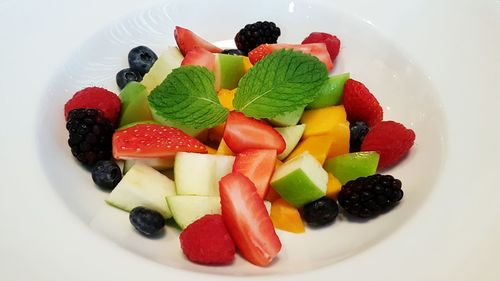 Close-up of strawberries in plate