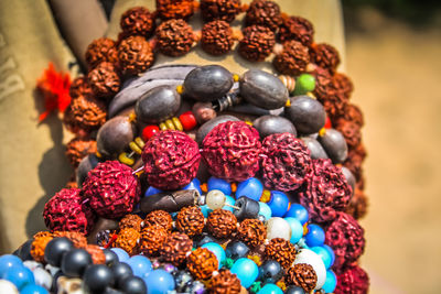 Close-up of multi colored jewelry for sale