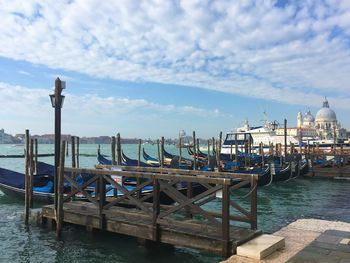 View of boats moored in sea