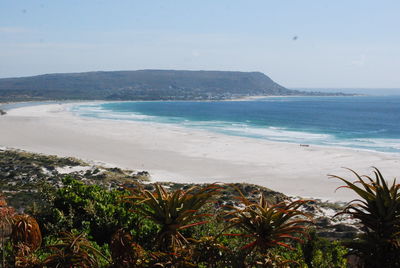 Scenic view of beach against clear sky