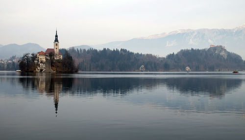 View of lake with mountain range in background