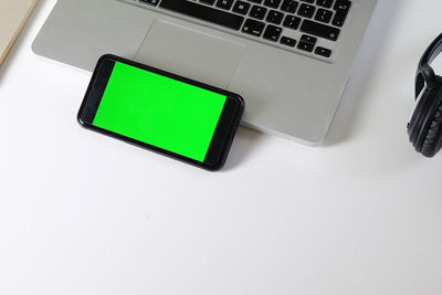 High angle view of laptop on table