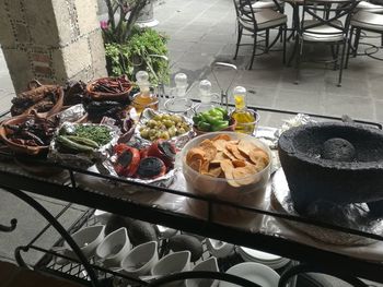 High angle view of food on table