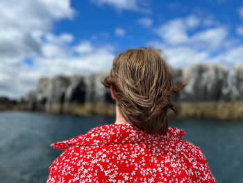 Rear view of woman looking over the sea