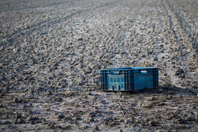 High angle view of abandoned house on field