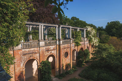 Low angle view of bridge against trees