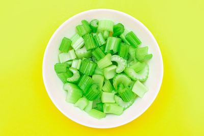Directly above shot of chopped vegetables in plate