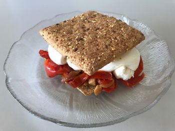 High angle view of dessert in plate on table