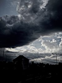 Clouds over city at sunset