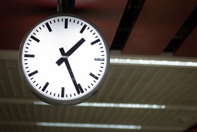 Low angle view of clock on railroad station