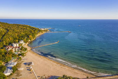 High angle view of sea against clear sky