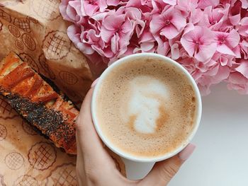 Directly above shot of coffee cup on table