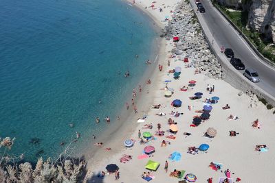 High angle view of people on beach