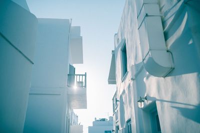 Low angle view of buildings against clear sky