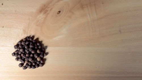 High angle view of coffee beans on table