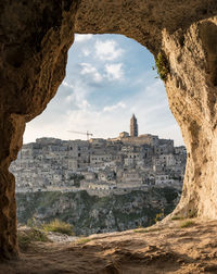 View of matera from a cave, italy