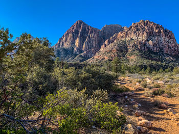 Scenic view of mountains against clear sky