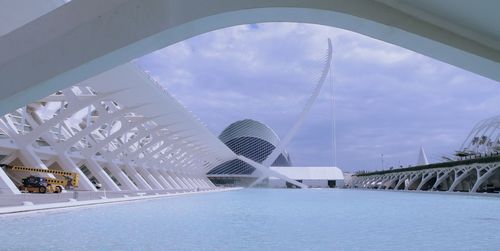 Low angle view of modern buildings against sky