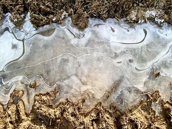 High angle view of water flowing on land