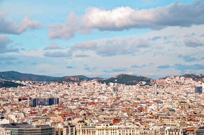 High angle view of townscape against sky, barcelona 