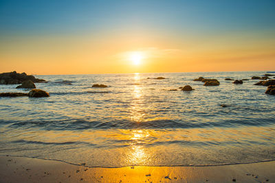 Scenic view of sea against sky during sunset