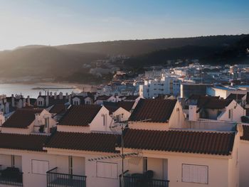 High angle view of townscape against sky