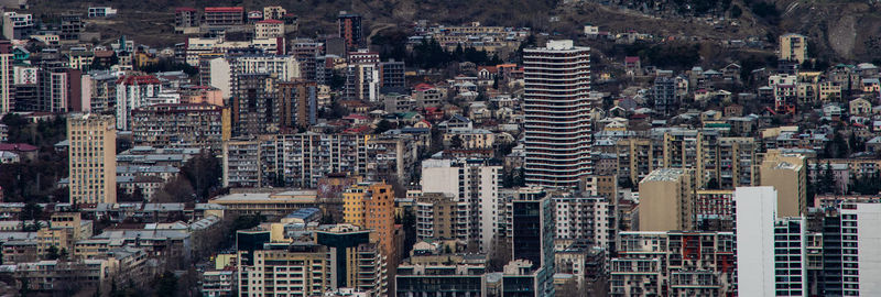 High angle view of buildings in city