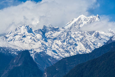 Scenic view of snowcapped mountains against sky