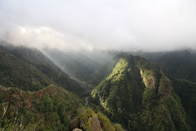 Scenic view of mountains against cloudy sky