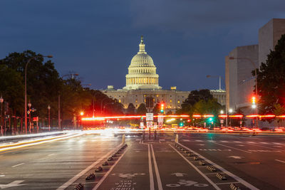 Us capitol viewed down pennsylvania avenue at night