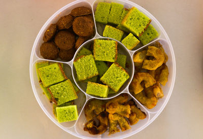 High angle view of food in bowl on table