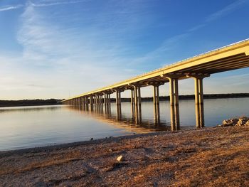 Bridge over river against blue sky