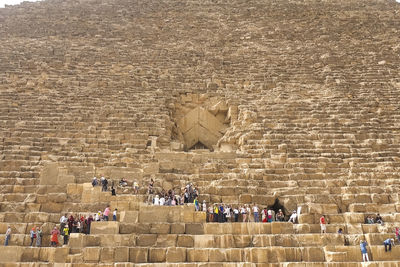 High angle view of people at historical building