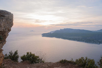 Scenic view of sea against sky during sunset