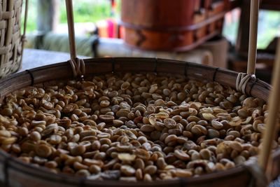 High angle view of coffee beans on table