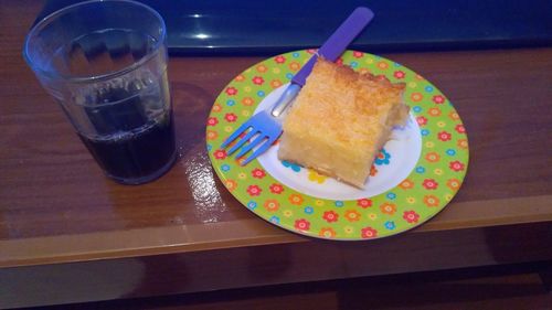 High angle view of drink served on table