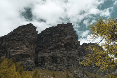 Low angle view of rocks against sky