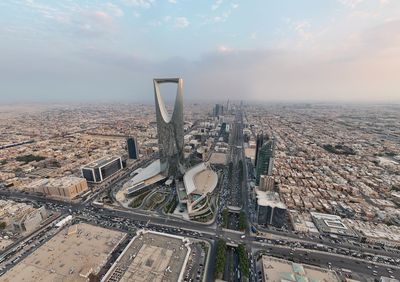 High angle view of cityscape against sky