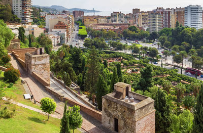 High angle view of buildings in city