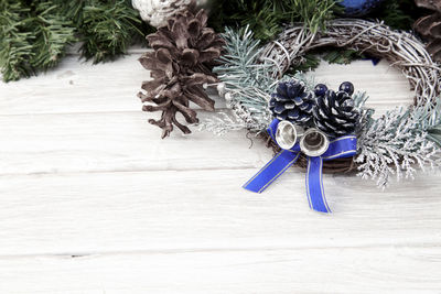 Close-up of christmas ornaments on table