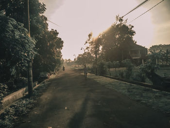 Road amidst trees against sky during sunset