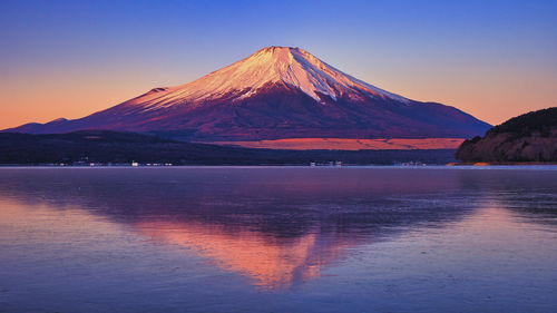 A world heritage site mt.fuji reflection in lake yamanaka