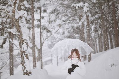 Portrait of young woman in winter