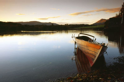 Scenic view of calm lake at sunset