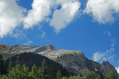 Scenic view of mountains against blue sky