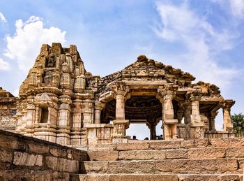 Low angle view of old temple against sky