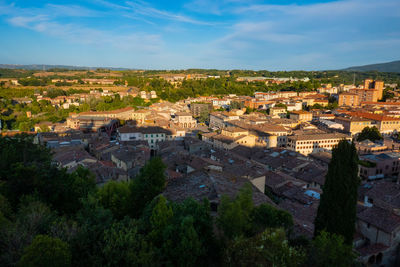 View of the modern part of little town of colle val d'elsa at sunset, tuscany