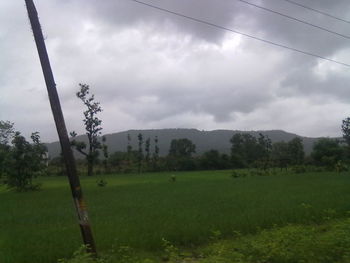 Scenic view of grassy field against cloudy sky