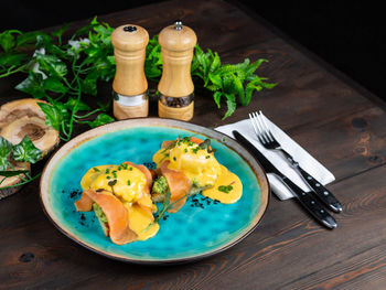 High angle view of food on table