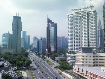 Panoramic view of city buildings against sky